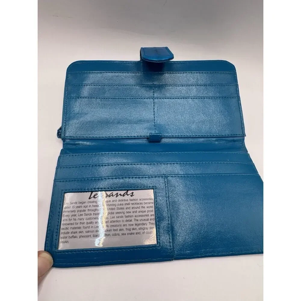 Eel Skin Leather Wallet Turquoise Blue Organizer Clutch + Keychain Vintage Teal - Picture 6 of 15